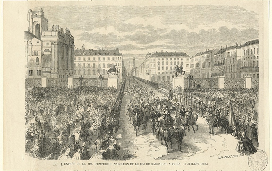 Historical photo of when Napoleon arrives in the city of Turin