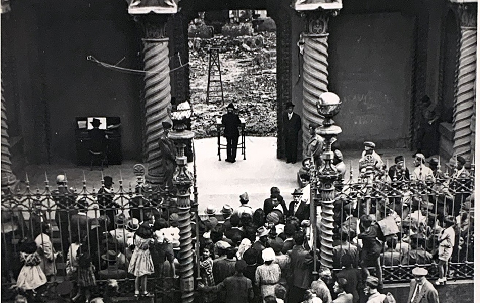 Historical photograph of the temple destroyed during World War II