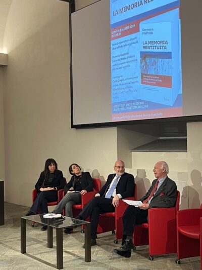 From the left Erika Salassa, Carla Cioglia, Germano Maifreda, Dario Disegni 